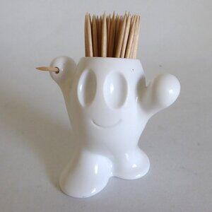 KOZIOL BRAND GERMANY CONTEMPORARY PICNIX WHITE HAPPY FACE TOOTHPICK HOLDER (USED
